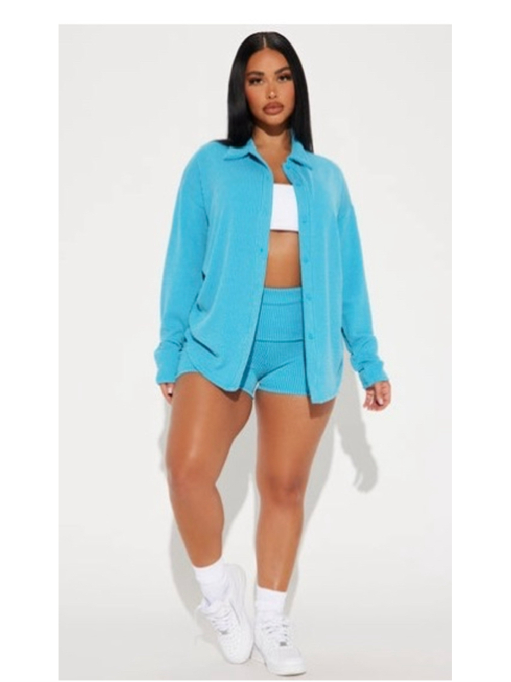 Fashion Nova Ribbed Maddie Short set. Turquoise. Medium
